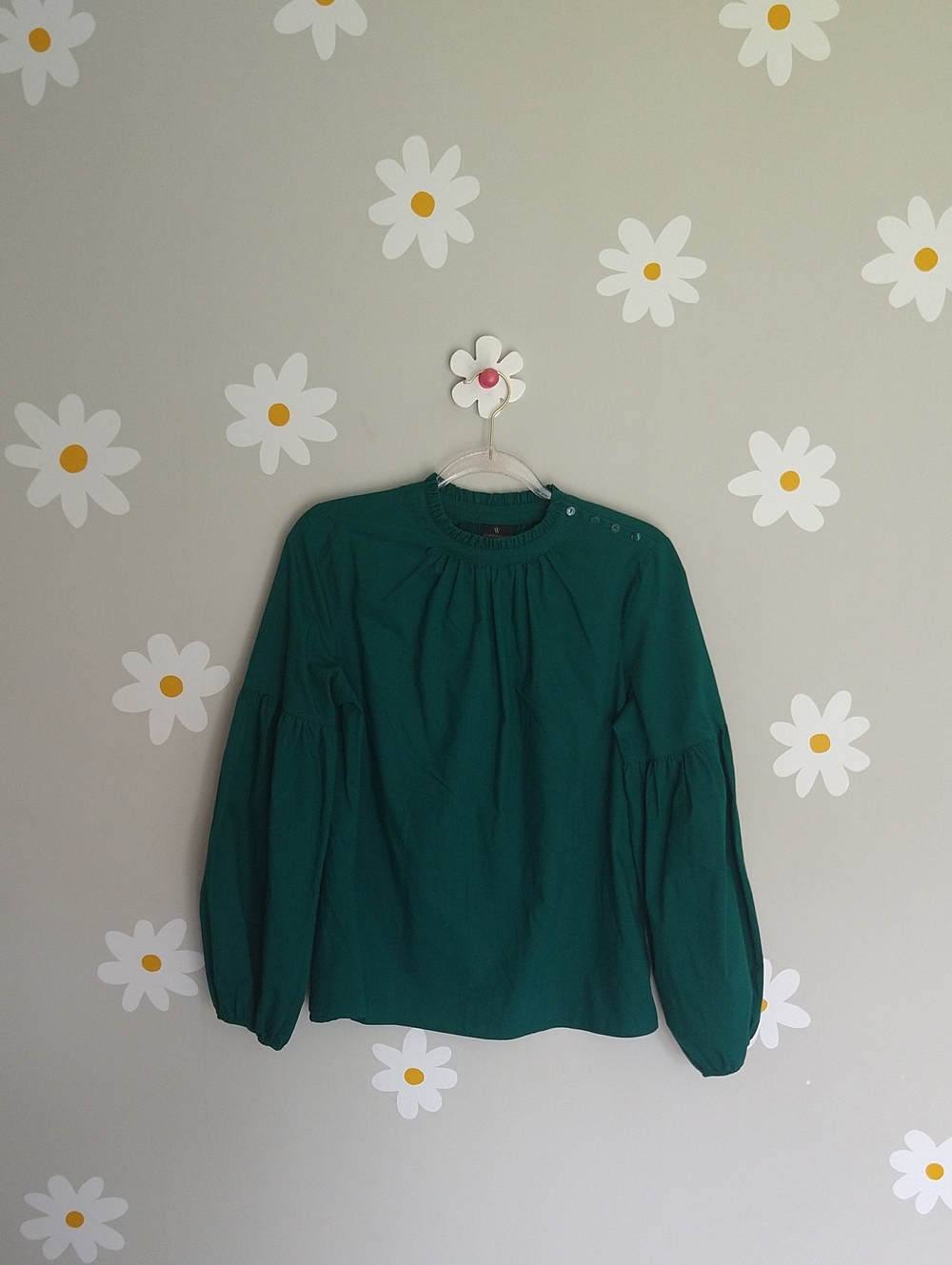 Worthington Forest Green Button Detail Lantern Sleeve Blouse